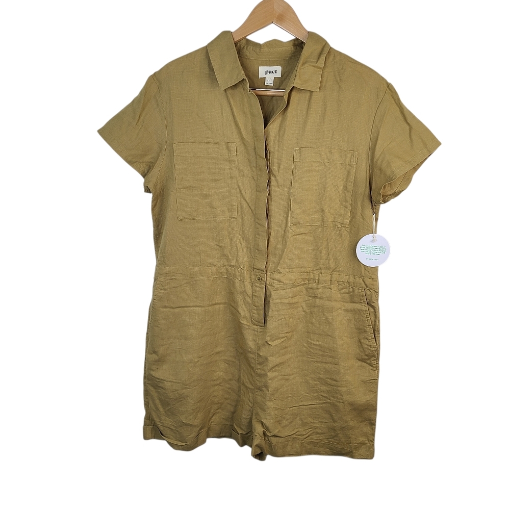 Pact The Harbour Cotton Hemp Romper In Fennel Brown Gold Sz Large NEW